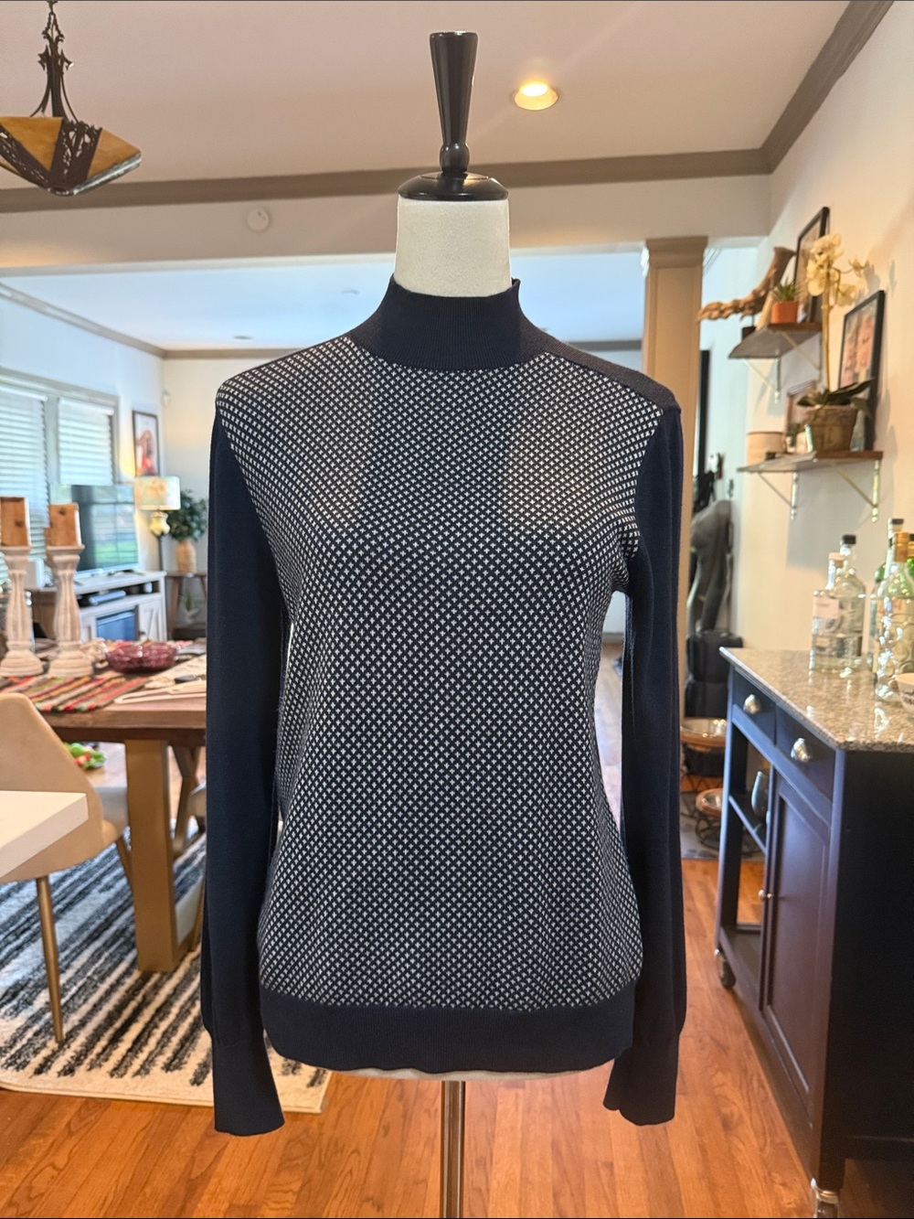 Tory Sport Navy & White Turtleneck Knit Sweater